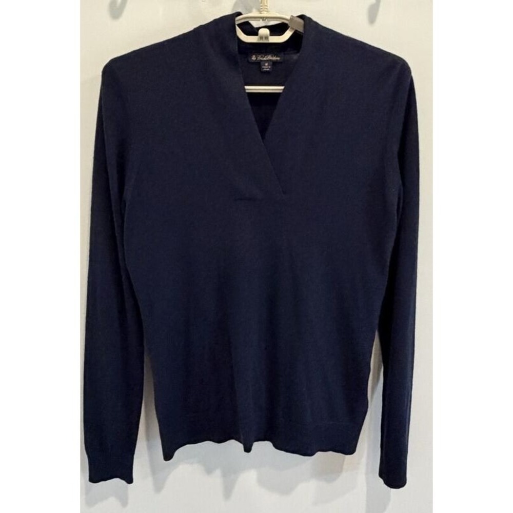 Brooks Brothers Womens V Neck Silk Cashmere Blend Navy Blue Sweater Size M